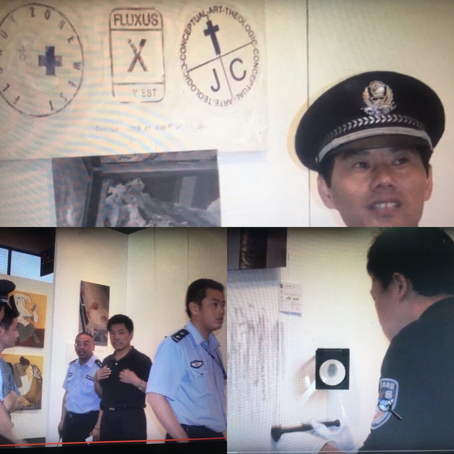 Documentary images of police examination in an exhibition context