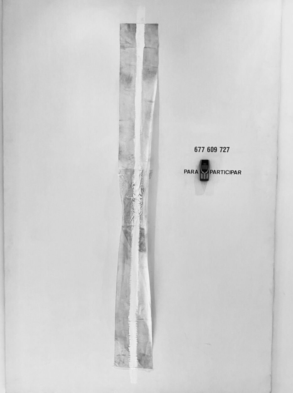 Ser y Huella by José Cosme, vertical work combining trace, coordinates and the word Palimpsesto